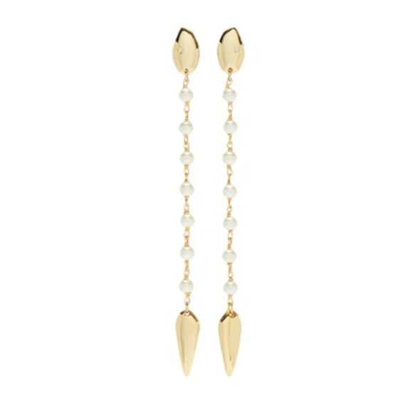 NEW Tory Burch Snake Linear Earrings 18K Gold Plated Faux Pearl Dangle Animal - Picture 1 of 6